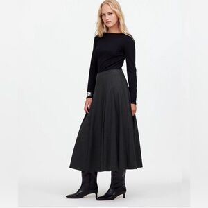 Madewell Size 6 Pleated Flannel Maxi Skirt in Dark Melange Grey